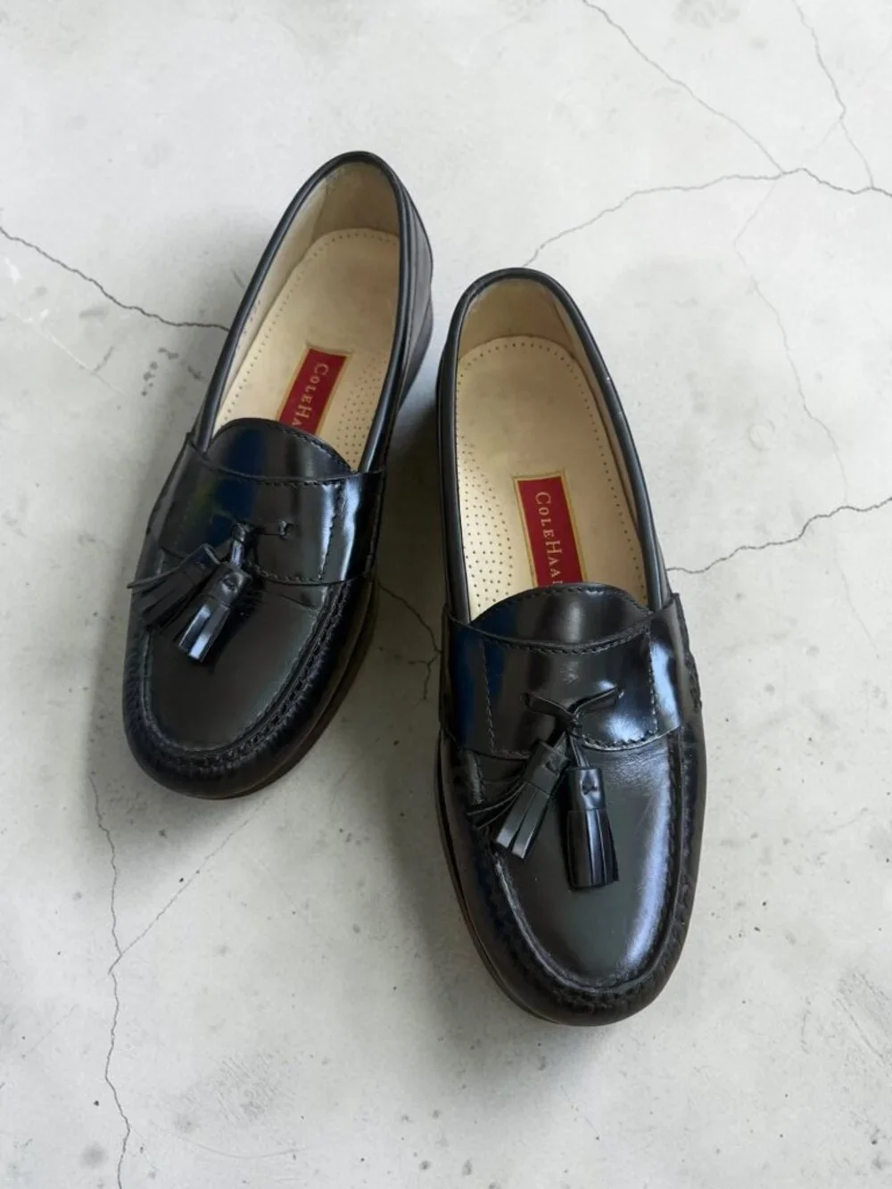 COLE HAAN Men’s Vintage Black Leather Tassle Loafers Dress Shoes Size 8
